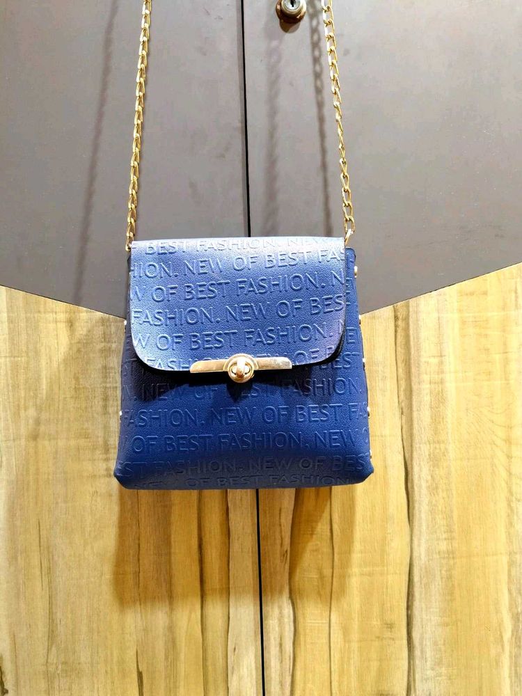 Chic Blue Embossed Shoulder Bag