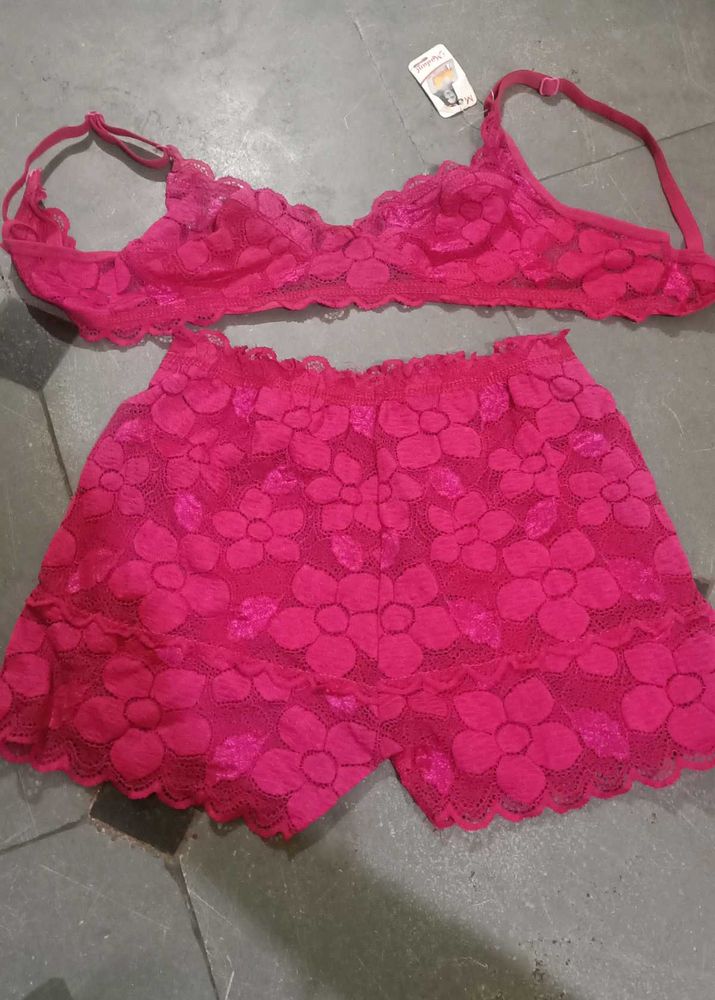 Pink Floral Lingerie Set