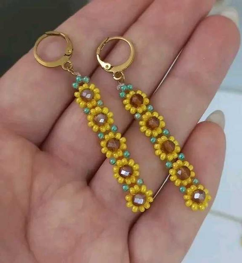 Sunflower Beaded Dangle Earrings