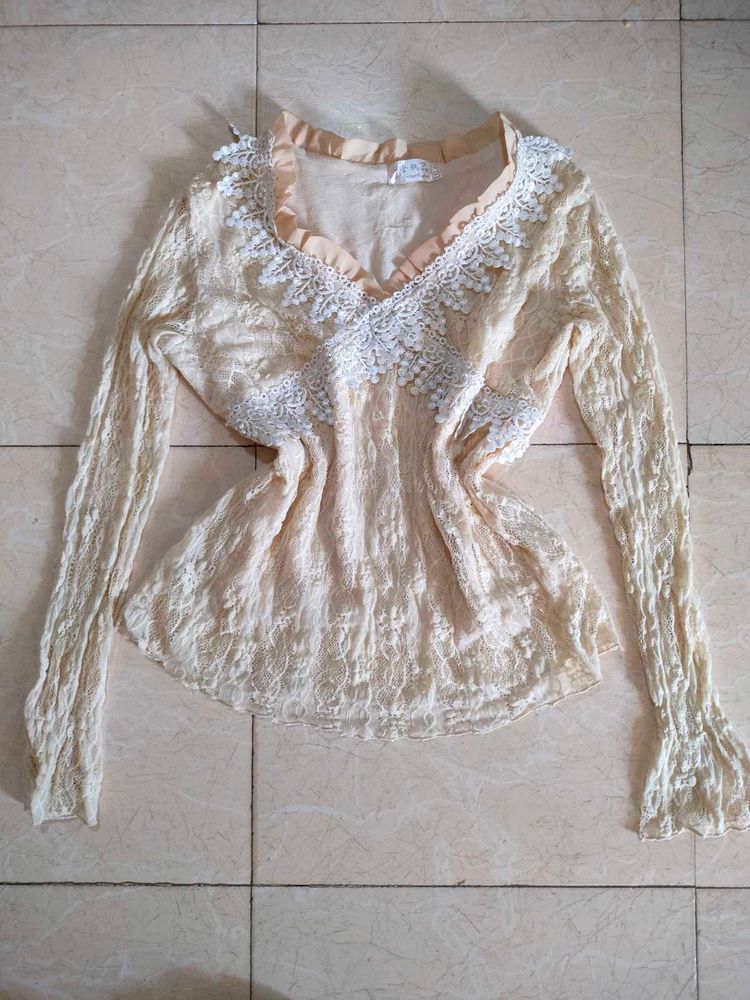 Boho Lace Trim V-Neck Blouse 🪞💌✨🏩
