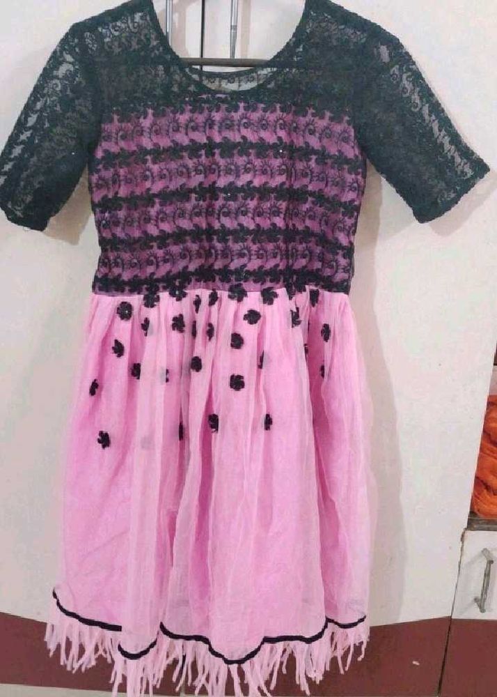 Cute Pink &amp; Black Dress frock kurta