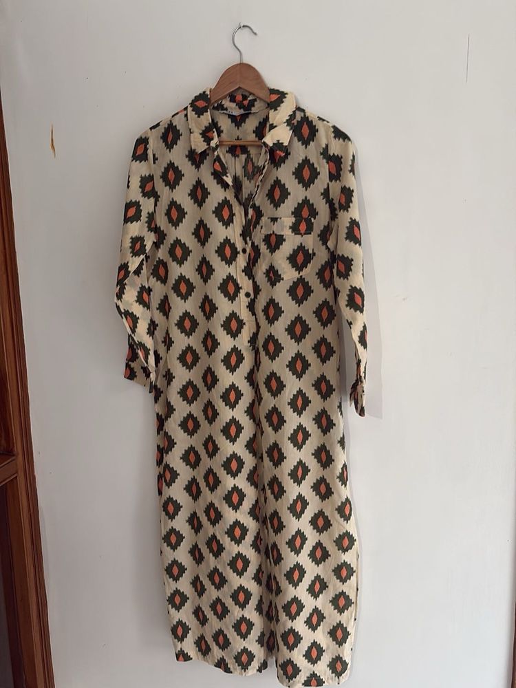 Boho Diamond Print Shirt Dress