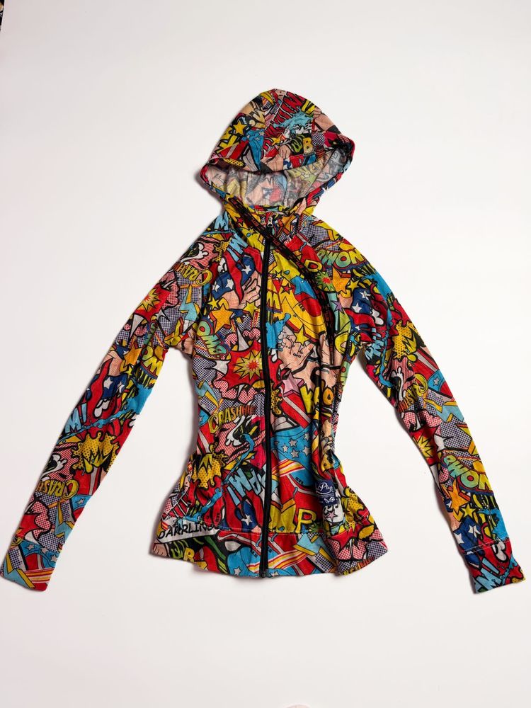 Comic Print Zip-Up Hoodie
