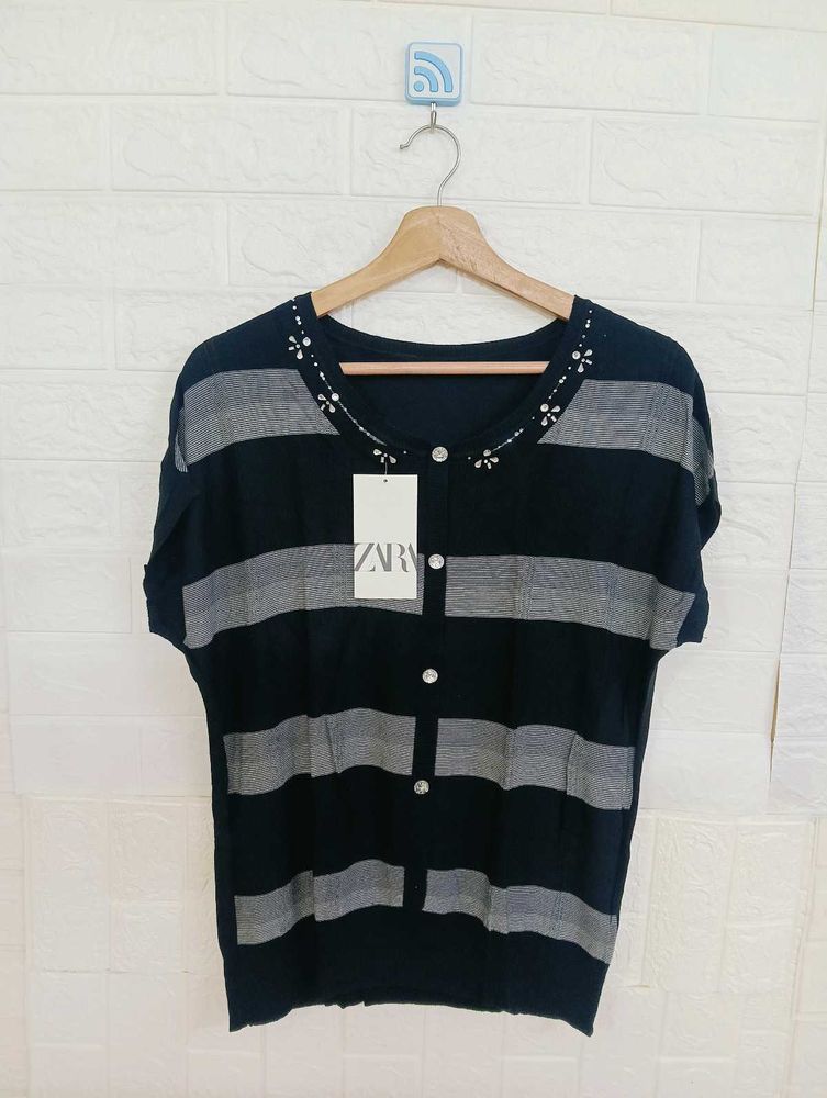 striped Button-Down Tee