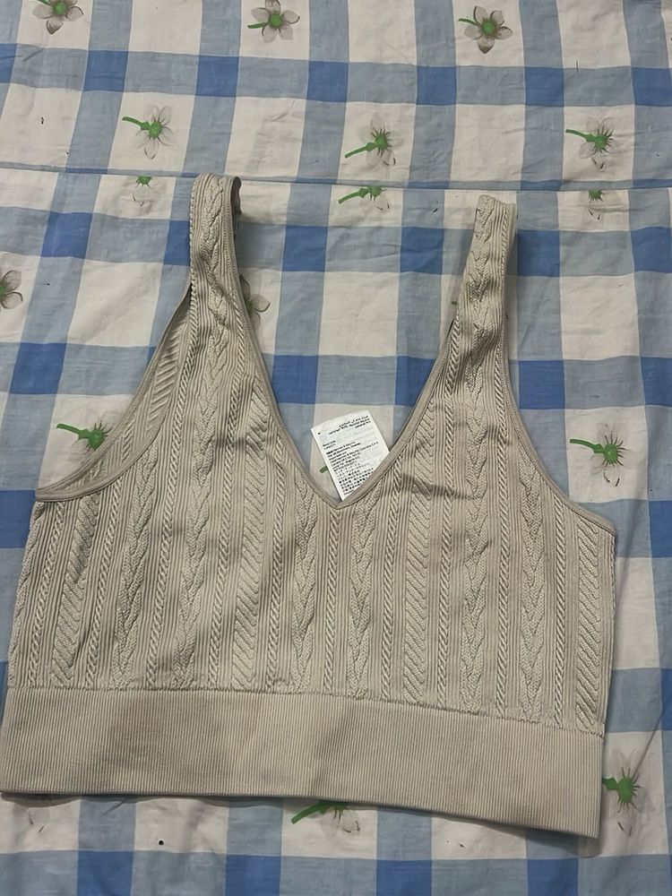 Cream Cable Knit Cropped Tank Top