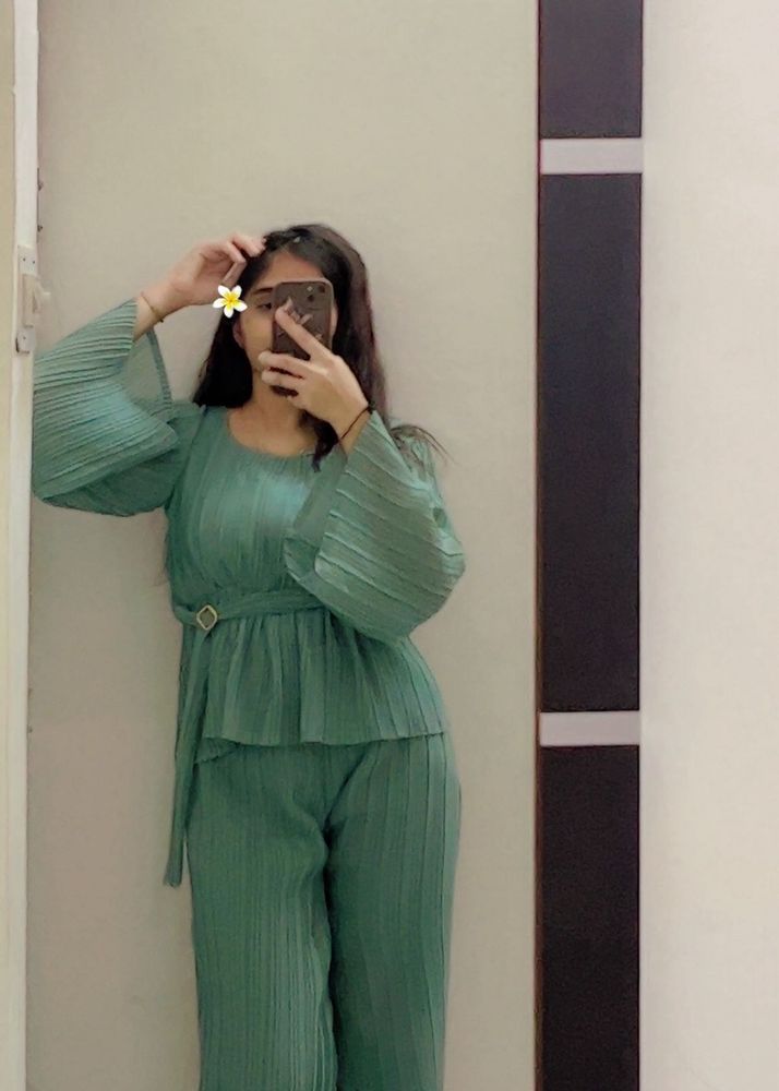 Green Plisse Co-ord Set