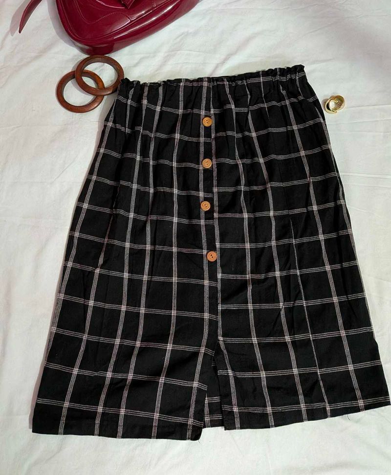 Black &amp; White Checkered Button-Up Skirt
