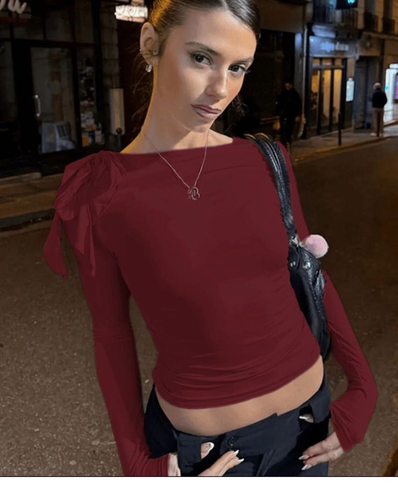 Savana Maroon Long Sleeve Ruffle Top
