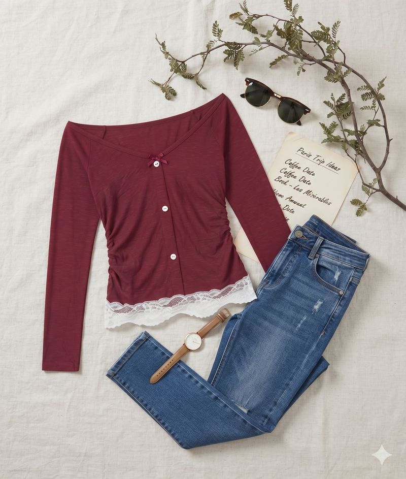 Cozy Long Sleeve Top with Lace Trim