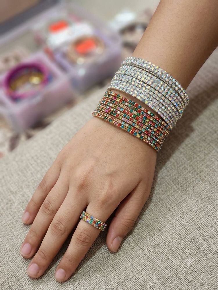 Sparkling Rhinestone Bangles &amp; Ring Set