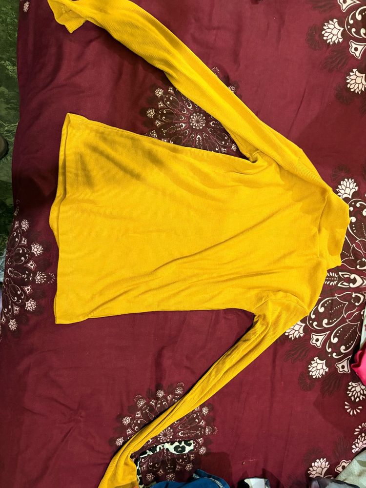 Yellow Turtle Neck Long Sleeve Top