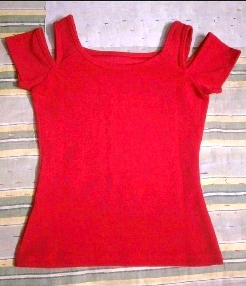 Red Cold Shoulder Top