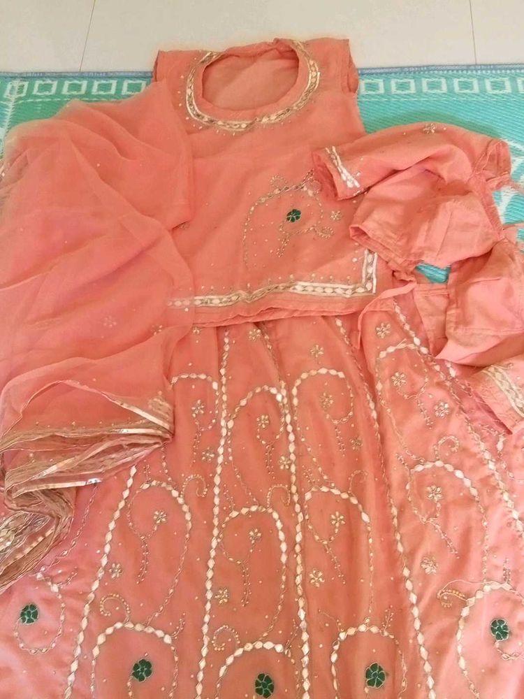Peach Embroidered Lehenga Choli Set