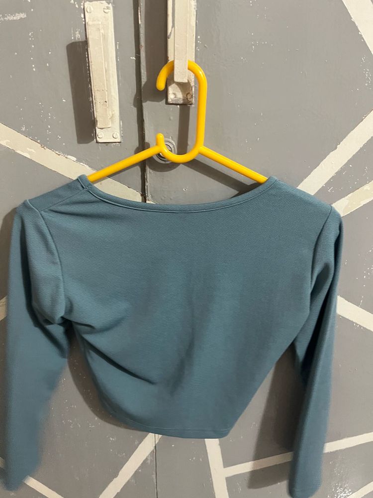 Teal Long Sleeve Cropped Top