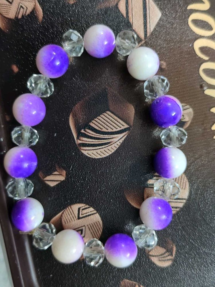 Purple &amp; White Beaded Bracelet