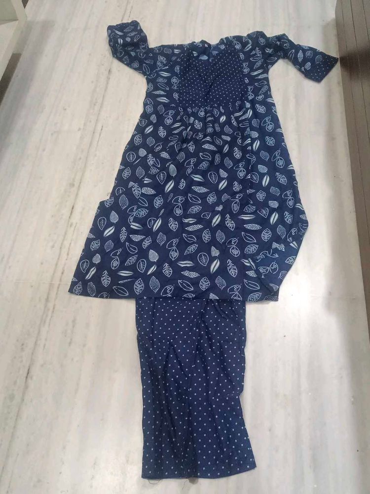 Navy Blue Printed Kurta with Pants