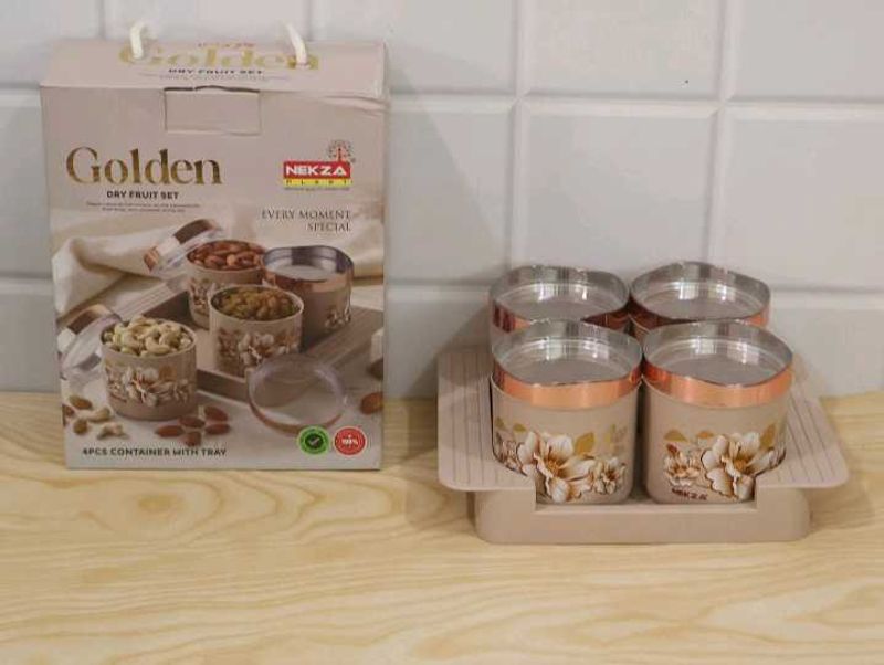 Nekza Golden Dry Fruit Set 4 Pcs Container