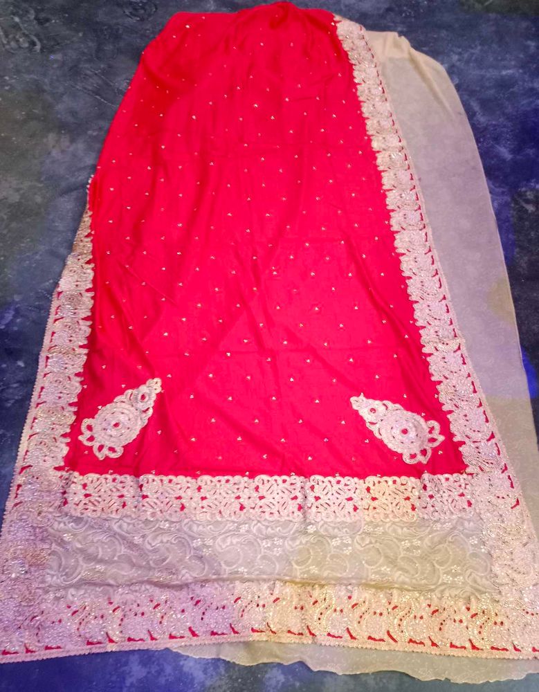 Beautiful Heavy Braidal Red Embellished Saree