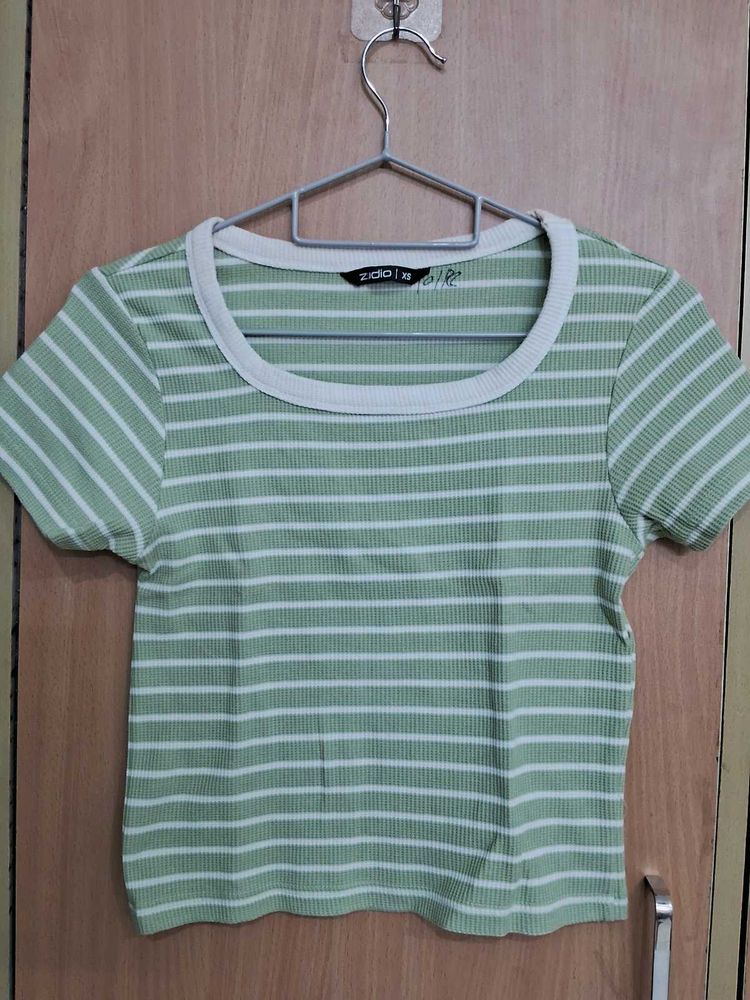 Green Striped Crop Top
