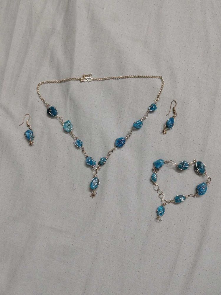 Blue Stone Necklace, Bracelet &amp; Earrings Set