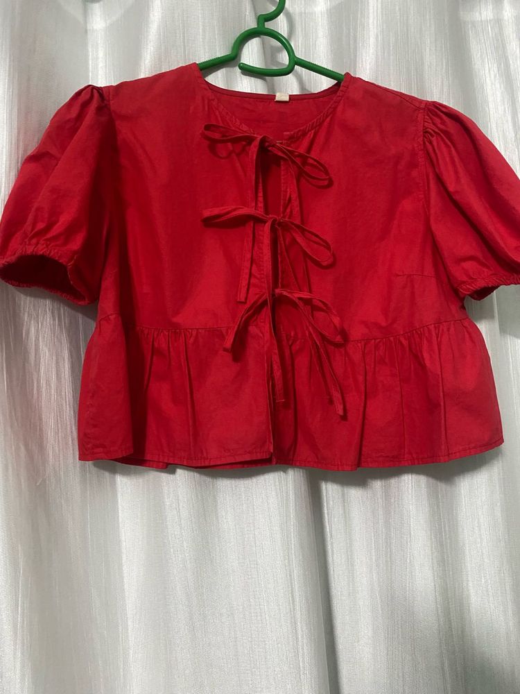 Cute Red Tie-Front Top