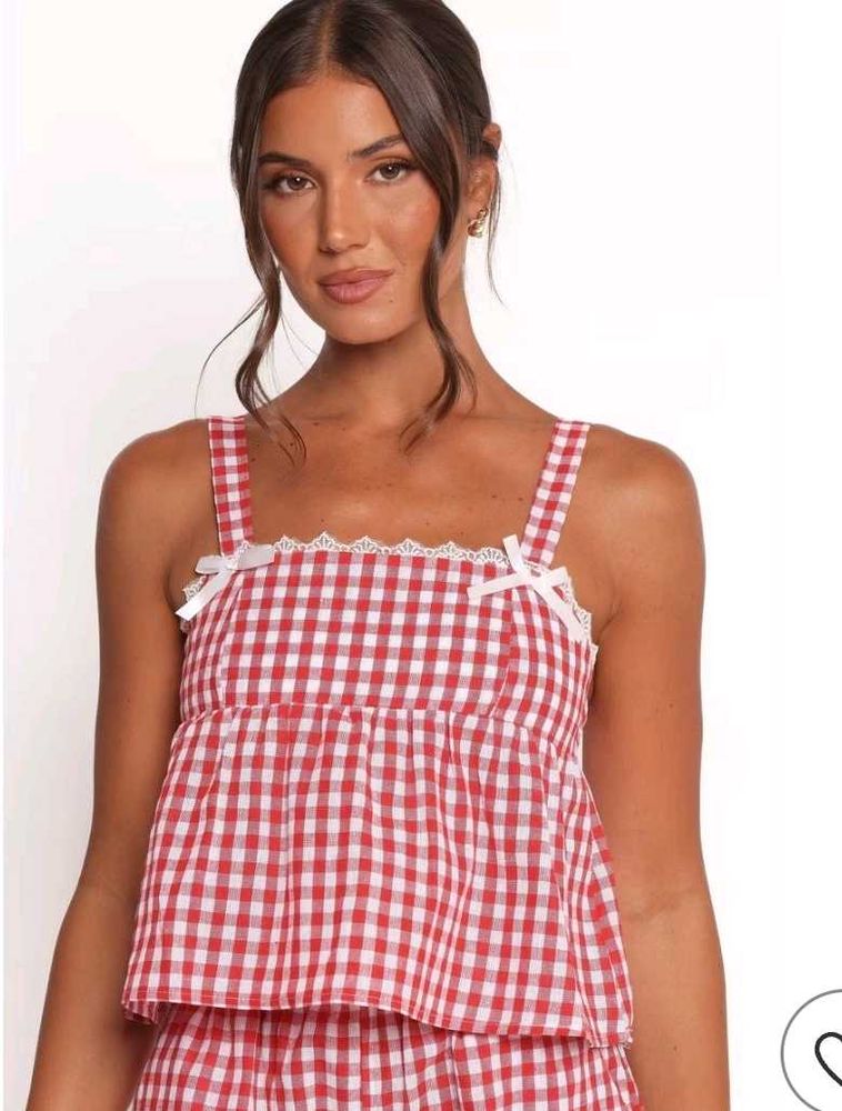 Red Gingham Camisole Top/ baby doll top