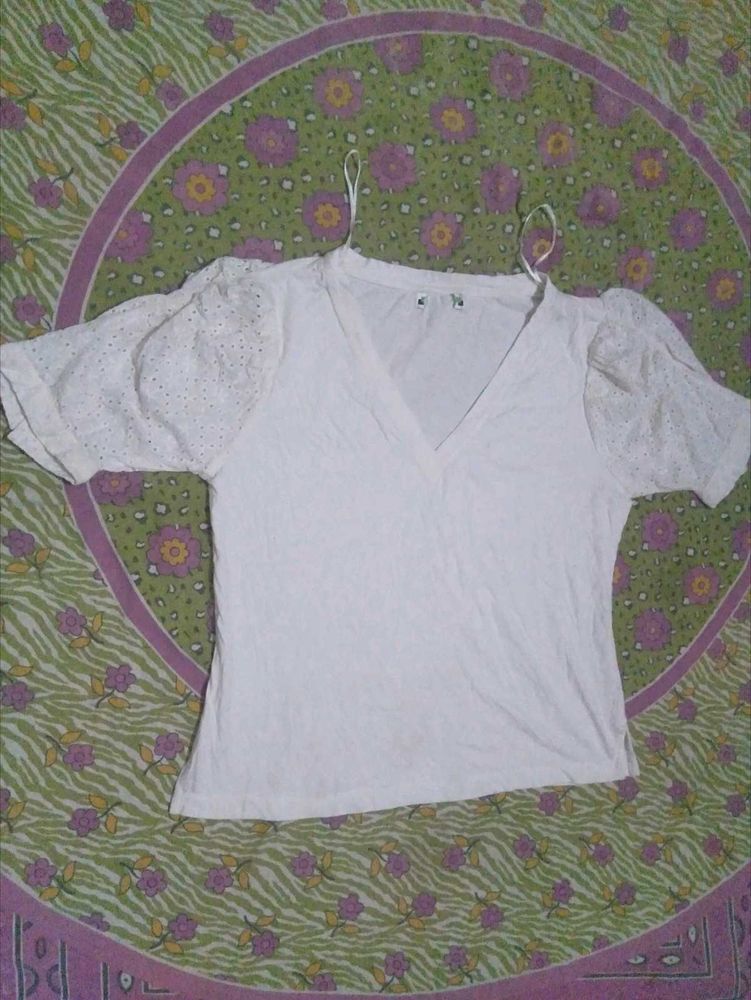 White Puff Sleeve Top