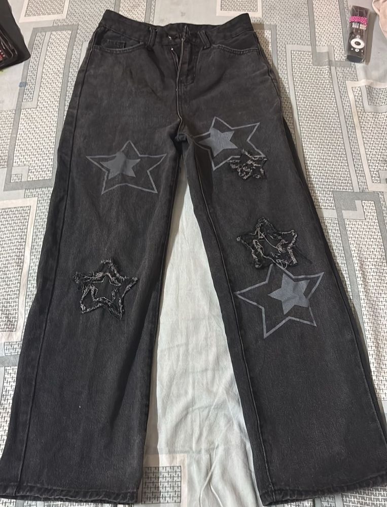 y2k chatpati Black Star Patch Jeans