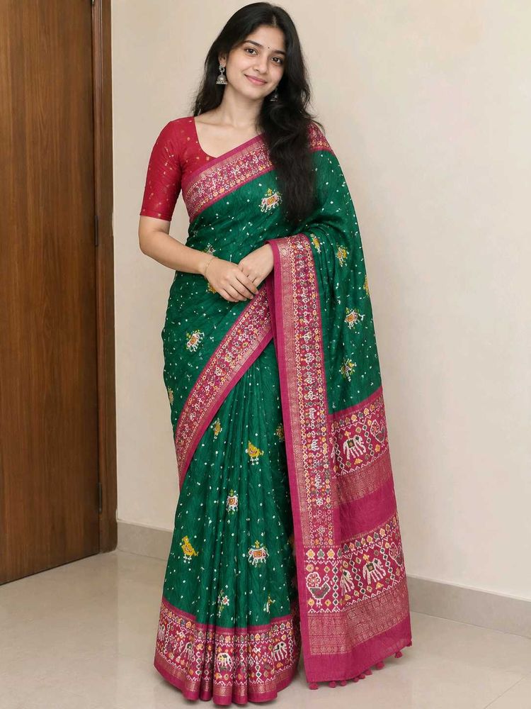 Elegant Green and pink combination Saree