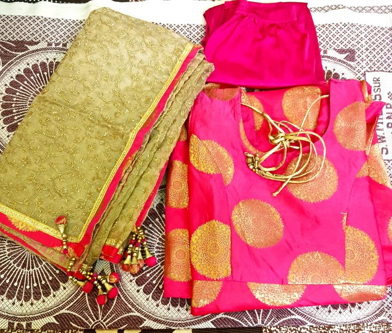 Party wear Kurti {Gown} With Heavy Dupatta And Bottom
