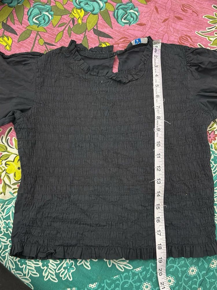 Smocked Neck Black Top