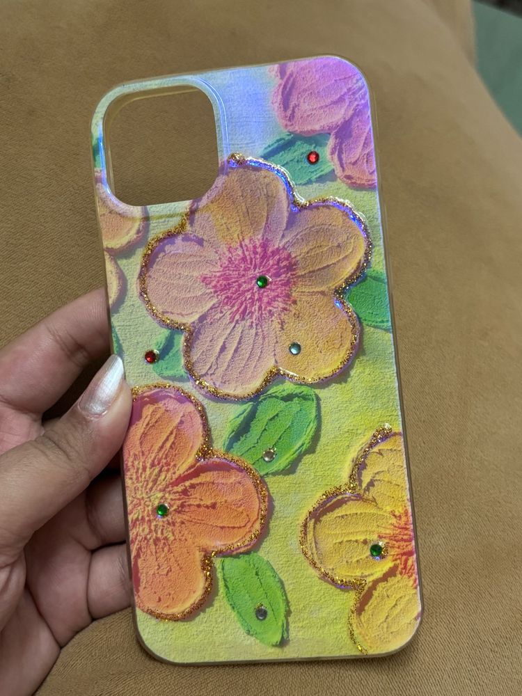 Reflective Floral Stone Studed iPhone Case