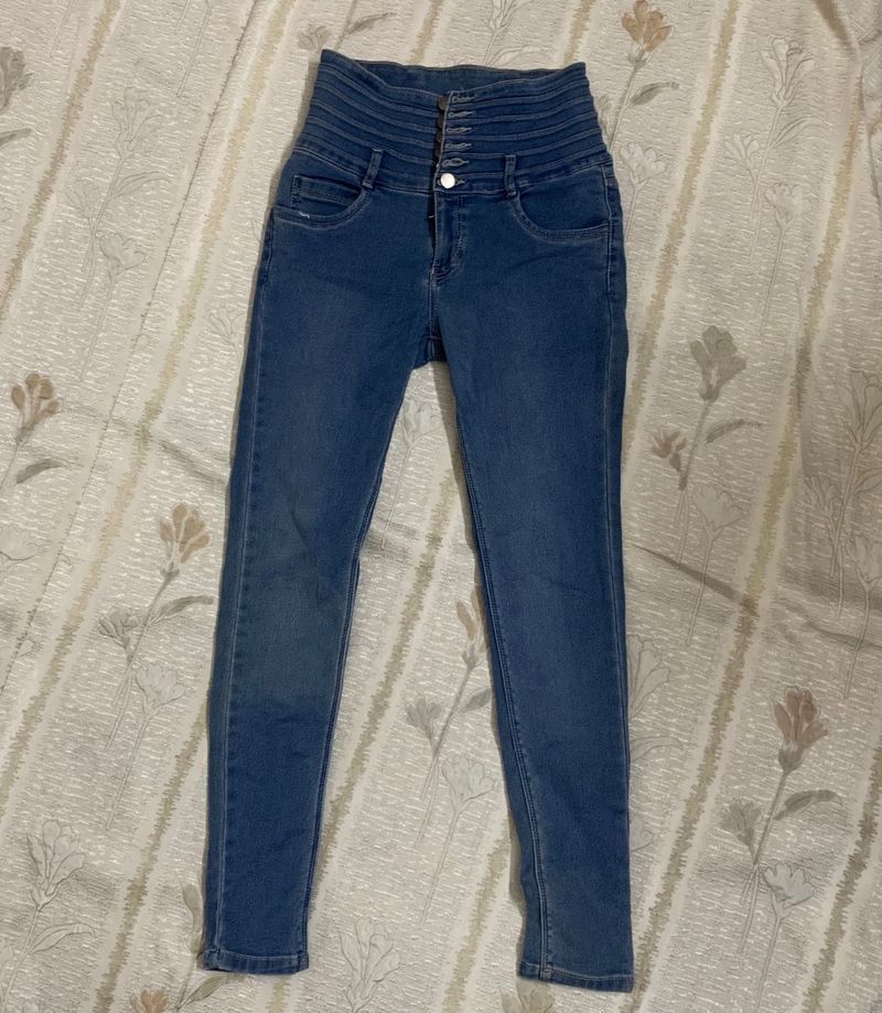 High Waisted Skinny Blue Jeans