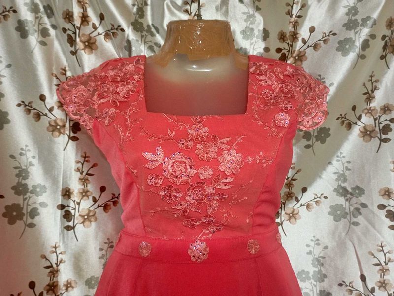 Elegant Coral Embroidered Dress