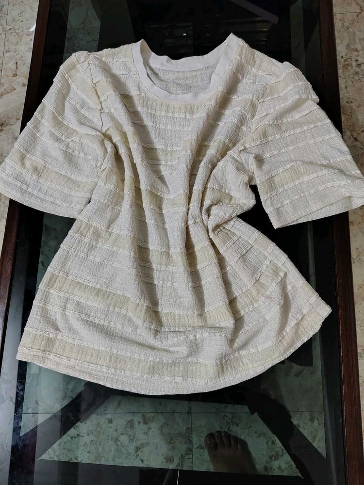 Cream Textured Short Sleeve Top