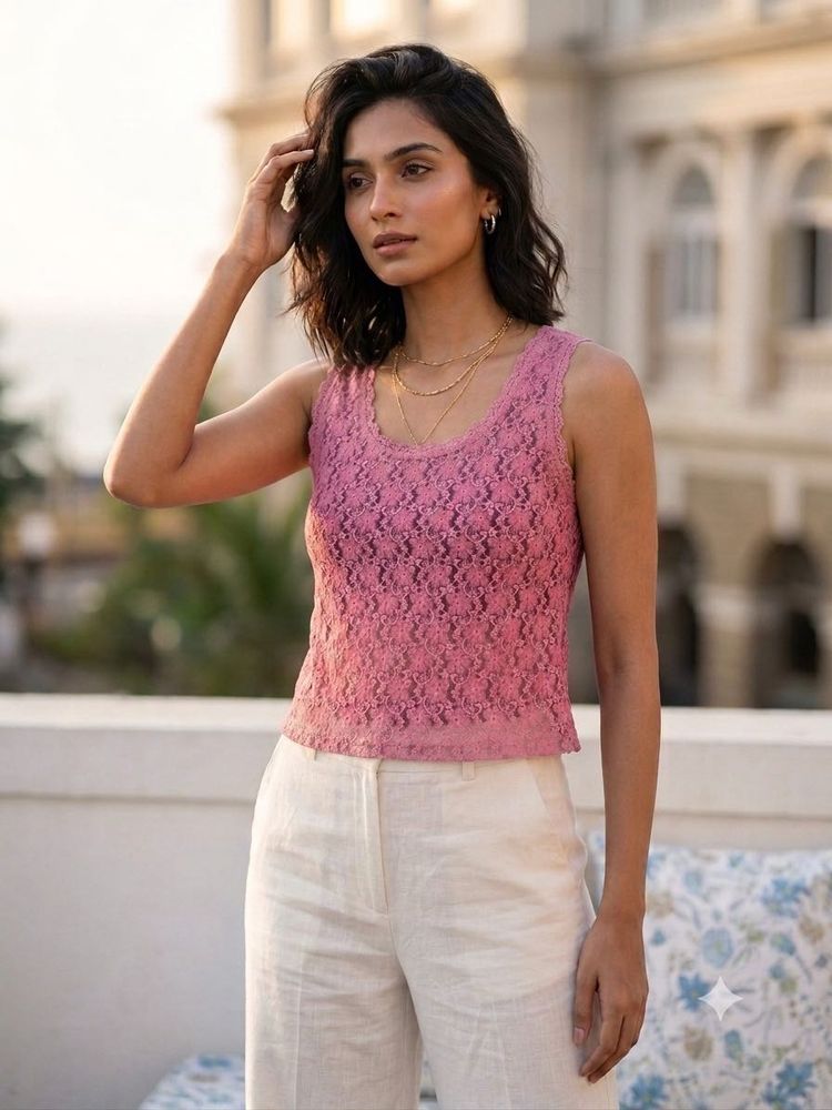 Chic Pink Lace Sleeveless Top