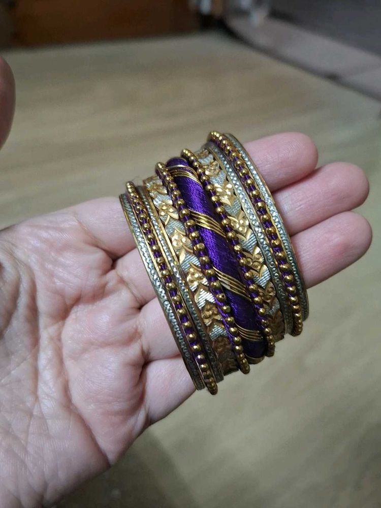 Vibrant Purple &amp; Gold Bangle Set