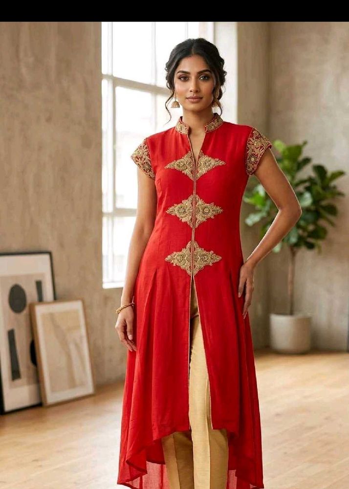 Vibrant Red Embroidered Kurta Set