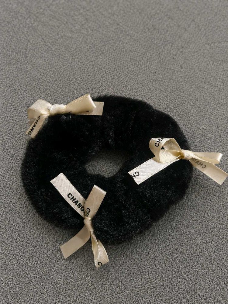 Fluffy Black Scrunchie with Bows
