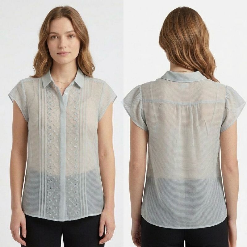 Sheer Textured Button-Up Top