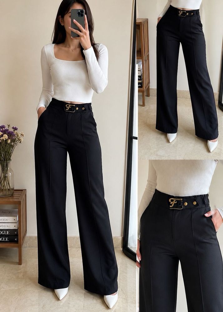 Elegant Black Wide-Leg Trousers