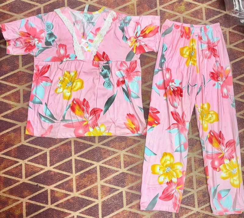 Pink Floral Pajama Set