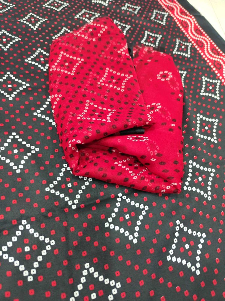 Red bandhani printed crepe material