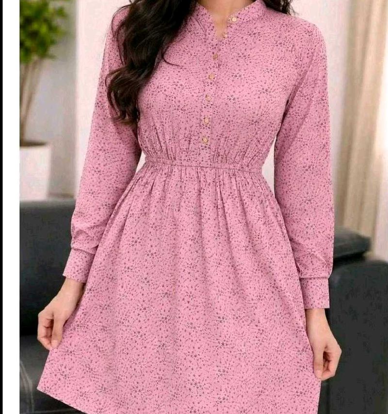 Chic Pink Printed Midi Dress