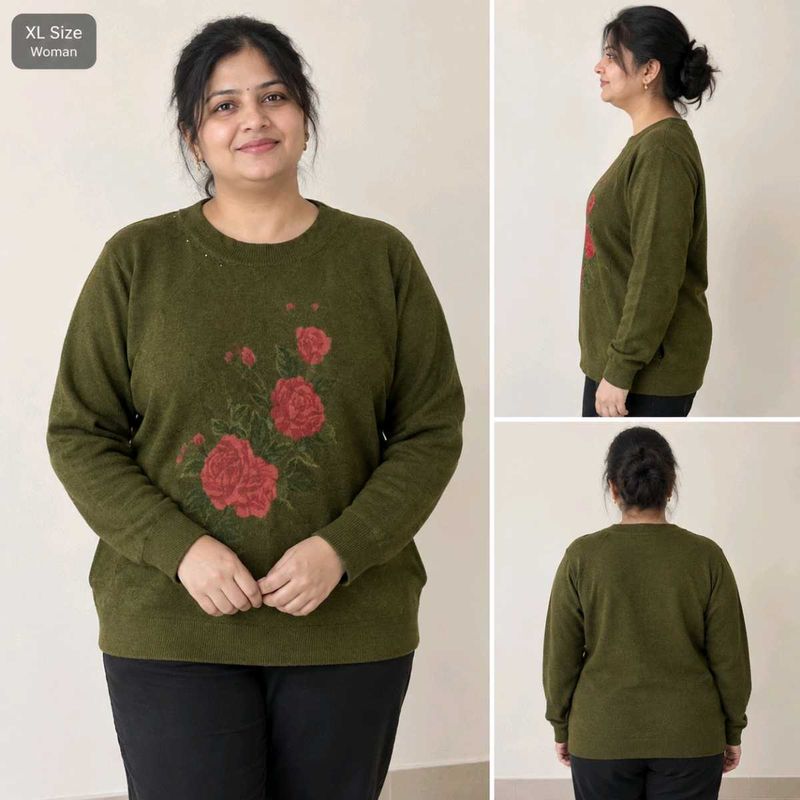Mehandi Green Rose Print Sweater