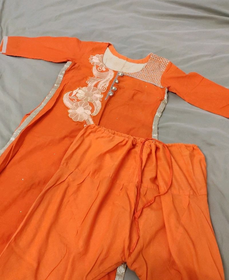 Orange Kurta Set With Chudi Pants For Women🧡