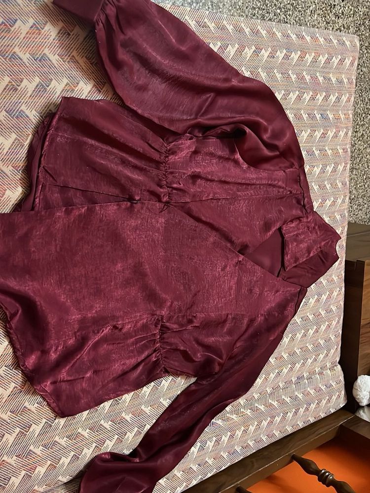 Burgundy Satin Two-Piece Set