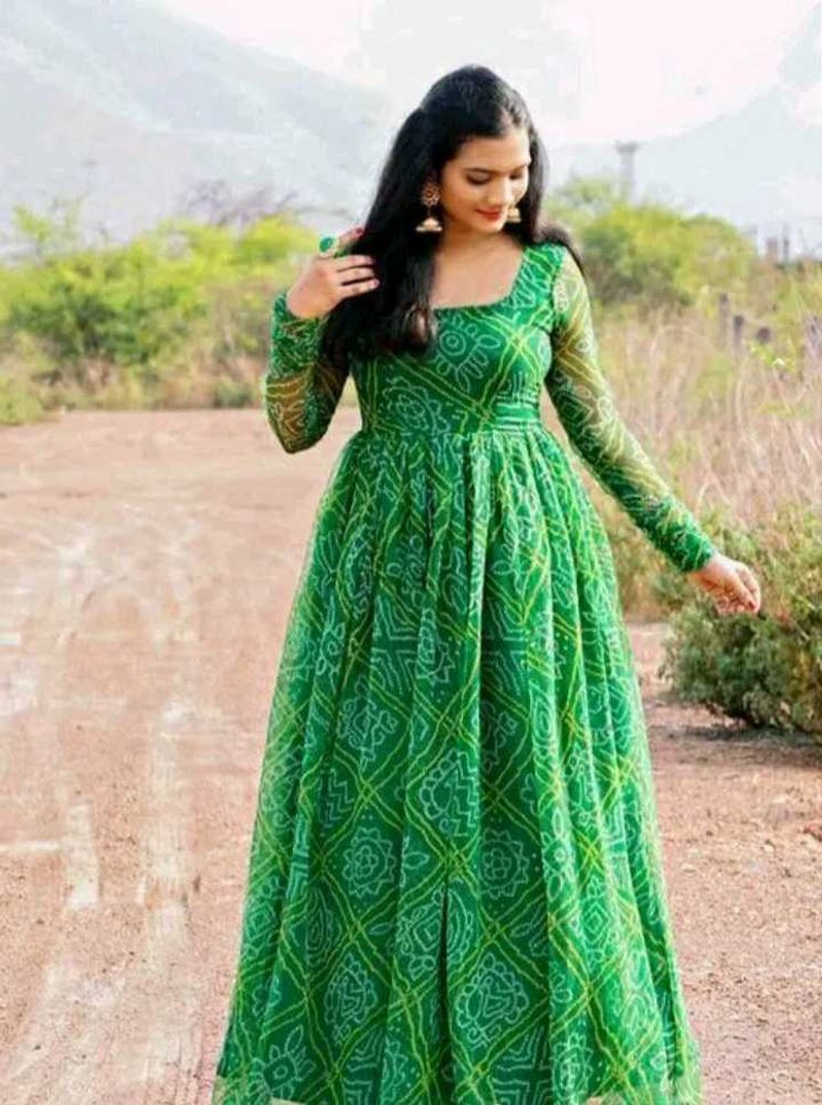 green bandhani gown