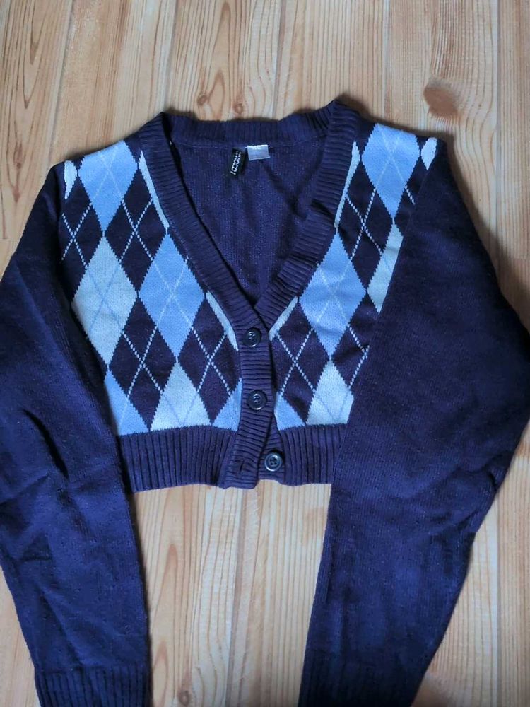 Argyle Cropped Cardigan xs size