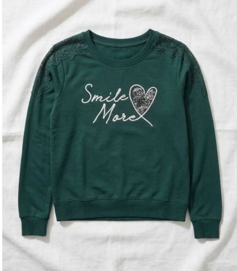 Green Crewneck "Smile More" Sweatshirt